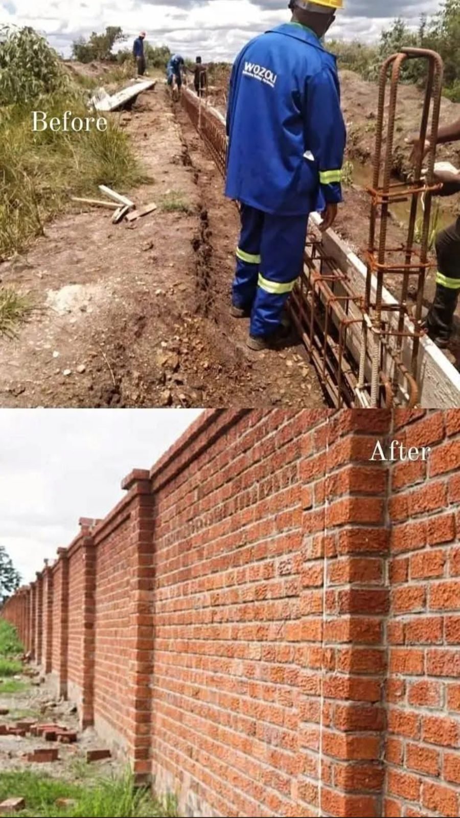 Brick boundary wall — before & after
