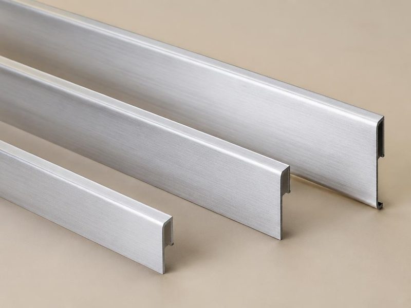 Lengths of brushed aluminium skirting