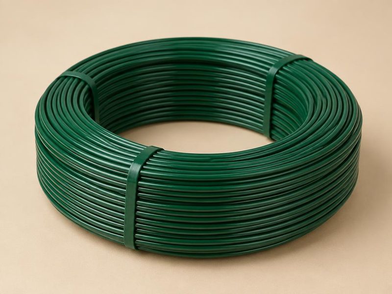 Coil of green PVC-coated wire